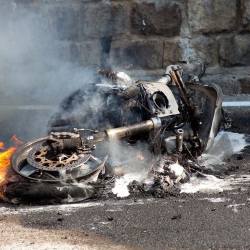 motorcycle burning in accident